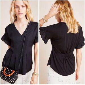 Anthropologie Dolan Left Coast button down pleated ruffle sleeve black blouse M